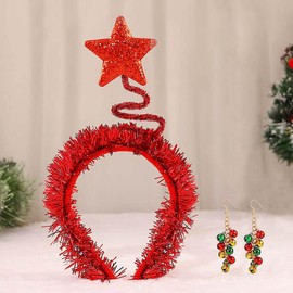 Sixexey Christmas Headband Star Headbands Jingle Bell Earrings Tinsel Hair Band Xmas Party Holiday Hair Accessories for Women