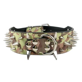 2" Wide Spiked Dog Collars, Leather Dog Collars for Large Medium Dogs, Pit Bull Mastiff Rottweiler,Pitbull,Labrador, Boxer (M:17-20", Camouflage)