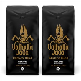 Death Wish Coffee, Valhalla Java Odinforce Blend - Whole Bean Dark Roast - Extra Kick of Caffeine - Arabica & Robusta Beans - 12 Ounce (Pack of 2)