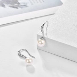 Pearl Earrings Silver 925 Hanging Pearl Earrings Women's Pearl Earrings Silver Hanging Pearl Earrings Hoop Earrings with Pearl, Silver