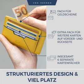 VON HEESEN Genuine Leather RFID Card Holder Made of Nappa Leather - 9 Compartments - Landscape Format Credit Card Holder for Men and Women, yellow, 01
