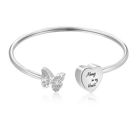 XIUDA Urn Bracelet for Human Ashes Butterfly Heart Ash Bracelet for Women Stainless Steel Openable Cuff Bangle Cremation Bracelet - Always in My Heart