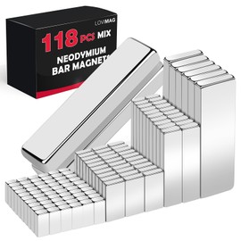 LOVIMAG Multiple Sizes of Neodymium Bar Magnets, Refrigerator Magnets, Magnets for Whiteboard, Classroom Magnets, Super Strong Magnets for Classroom, Kitchen, Craft, Office, Scientific, 118Pack