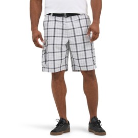 Lee Men's Big & Tall New Belted Wyoming Cargo Short, Gray Plaid, 46 Big