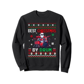 Best Christmas By Drum Sweater Santa Playing Drum Drummer Sweatshirt, black