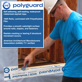POLYGUARD WindowSeal Window Flashing Tape 6 inch x 100 feet, 20mil Thick. Waterproof, Self Adhering & Self Sealing. for Window and Door Frames