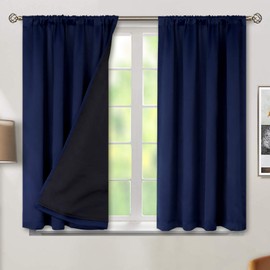 BGment Thermal Insulated 100% Blackout Curtains for Bedroom with Black Liner, Double Layer Full Room Darkening Noise Reducing Rod Pocket Curtain ( 52 x 45 Inch, Navy Blue, 2 Panels )