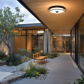 OYKYOHEI Motion Sensor Outdoor Ceiling Light, Outdoor Flush Mount LED Farmhouse Ceiling Light Fixtures, 12" Dusk to Dawn Porch Lights for Outdoor Ceiling, Rustic Ceiling Lamp for Entryway