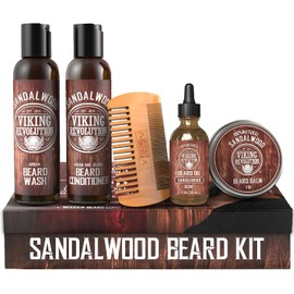 Viking Revolution Kit de acondicionador para el cuidado de la barba – Kit de aseo de barba para hombres suaviza, suaviza y alivia la picazón de la barba, contiene lavado y acondicionador, aceite para barba, bálsamo para barba y peine para barba – Aroma a 