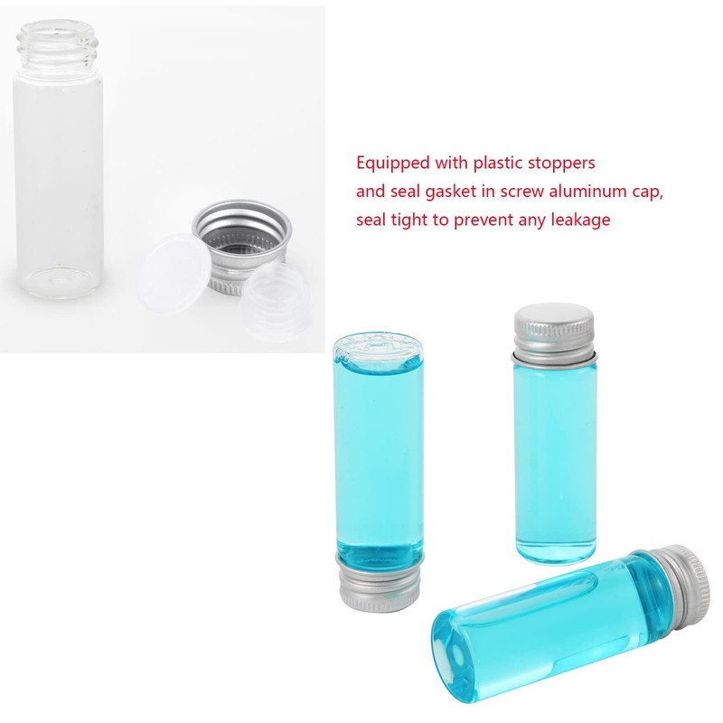 Cadbibe 15ml Glass Vials with Screw Caps and Plastic Stoppers,