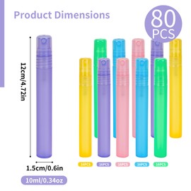Axigundaone 80 Pcs 10 ml Mini Plastic Spray Bottles, Empty Fine Mist Perfume Bottle, Refillable Frosted Spray Bottles for Makeup Travel (Multicolored)