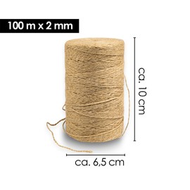 OfficeTree® Craft Cord 100 m Roll Jute Twine - High-Quality Natural Product for Household Garden Crafts Decoration, 1 Roll