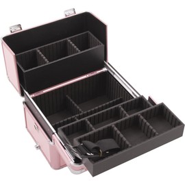 Hiker Foscari 2-In-1 Rolling Makeup Case Professional Nail Travel Organizer Box, Pink Matte, 22 Pound