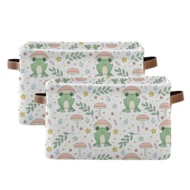 Frog and Mushrooms Rectangle Storage Basket Collapsible Storage Bin for Nursery Toys Books Waterproof Baskets for Closet Shelves Bedroom Decor, 1 Pack
