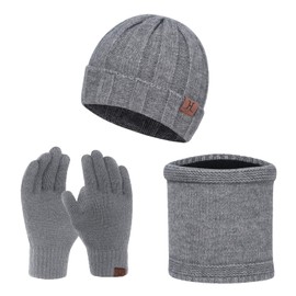 TAGVO Winter Beanie Hat Scarf Touch Screen Gloves 3 Pieces Warm Thick Knit Set for Men Women