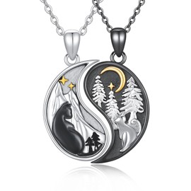 OHAYOO Yin Yang Necklace 925 Sterling Silver Yin Yang Pendant Chain Partner Chains for Him and Him Yin Yang Jewellery Gifts for Women Men Couple, Sterling Silver, No Gemstone