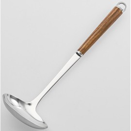 Suncraft Ladle, Side Opening, Made in Japan, Stainless Steel, Woody Time, Natural Wood Handle, Walnut WT-03, Brown