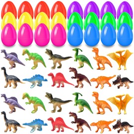 UPINLOOK 24Pcs Easter Eggs with Dinosaurs Inside, Easter Basket Stuffers Easter Party Favors for Kids, Filled Easter Eggs for Easter Hunt, Classroom Prize Supplies