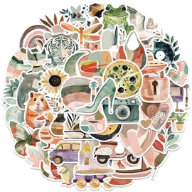 50 Pieces Bohemian Stickers Waterproof Vinyl Stickers Abstract Art Beautiful Hand Painted Stickers for Boys Girls Teens Scrapbooking