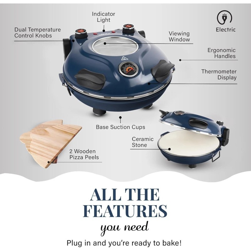 Granitestone Piezano Indoor/Outdoor Portable Electric Pizza Oven w Ceramic Stone