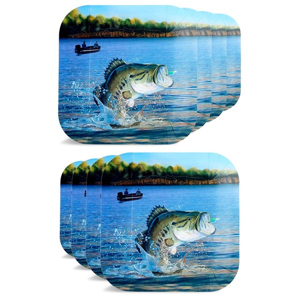 Gone Fishin' Dinner Plates (9" Square Plates, 8-Pack) Large Party Plates, Gone Fishin' Collection by Havercamp