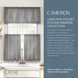 Elrene Home Fashions 026865885286 Cameron Kitchen Tier Window Curtain, Set of 2, 30"x24", Gray