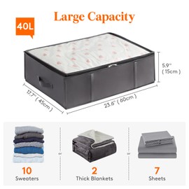 Lifewit 4 Pack 40L Under Bed Storage, Underbed Storage Boxes with lid Clothes Storage Bag Wardrobe Storage Organiser with Reinforced Handle, PVC Window for Duvet, Blanket, Clothing, Shoes, Grey