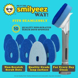 Smilyeez Blue Dotted Non-Scratch Scrubbing Sponge Refill for use with The Dish Daddy (Reg. TM) Dishwand - (10 Pack) Replacement Head