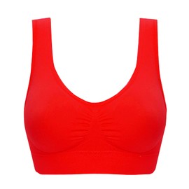 Jamron Women's Pack of 3 Seamless Non-Wired Comfortable Classic Bras Sleep Yoga Sports Bras with Removable Pads (S-6XL), Red + Fuchsia + Grey