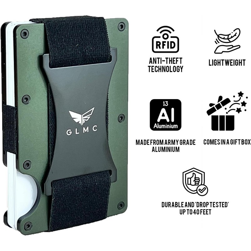 GLMC Minimalist Metal Wallet RFID-Blocking Credit Card Holder with Cash