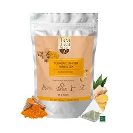 Tea Leaf & Co. Turmeric Ginger Herbal Tea Bags, Loose Leaf 100 Pyramid TeaBags, Blended with Fresh Herbs and Spices, Natural Herbal Tea, Gluten Free