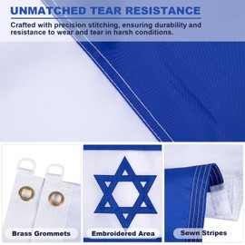 Pessbulmm Israel Flag 5x8 FT Embroidered Heavy Duty Outdoor Israeli National Flag Sewn Stripes Premium Nylon Brass Grommets Weather Resistant Durable for All Seasons Indoor/Outdoor Display