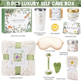 Suhctuptx Self Care Gifts for Women, Get Well Soon Basket Birthday Gifts for Women Care Package, Thinking of You Box w/Blanket, Christmas A Leafy Gift of Care for Mom Her Sister Friend