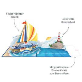 papercrush® Pop Up Card On to New Adventures - 3D Farewell Card for Retirement for Men and Women, Congratulations Card for Good Luck in the New Job, Greeting Card with Sailing Ship for Pension from