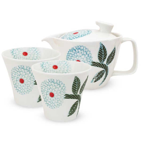 J-kitchens Isaama Kiln Teapot Set, S, Hasami Yaki, Made in Japan, (Teapot, Pair Teacup, Tea Cooker Set), 8.5 fl oz (240 ml), 4.5 fl oz (130 ml), For 1 to 2 People, Dahlia Premium