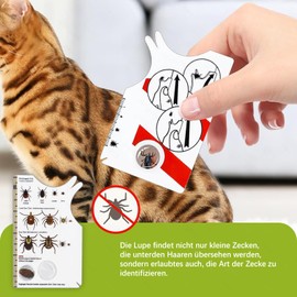 4 Stück Zeckenkarte mit Lupe für Mensch, Kinder, Hund und Katze, Zeckenkarte für Menschen für Outdoor, Camping und Haustiere, Tick-Karte sanft Zecken vom Haustier oder Menschen entfernen
