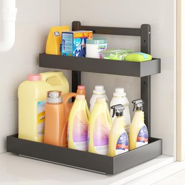 Wisuce Home Under Sink Organizer - 2-Tier Pull Out Cabinet Organizer Vertical Slide Out Sink Shelf Storage Shelves for Multi-Purpose Storage for Kitchen Bathroom White (Black 1 Pcs)