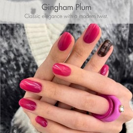 UUUUU. Semi Cured Gel Nail Strips - [Gingham Plum], UV Nail Stickers Compatible with All Nail Lamps, U-Curve for Perfect Fit, Includes 2 Prep Pads, Nail File, and Wood Stick