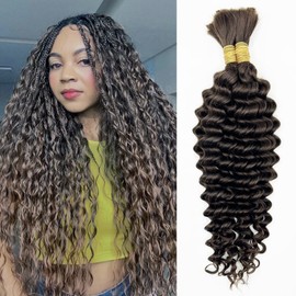 Sufeasdf Human Braiding Hair for Boho Braids Bulk Human Hair for Braiding Deep Wave Bulk Human Hair for Braiding No Weft (1 Pack-2 Bundles-100g) 100% Human Hair Bundles (4#, 20Inch)