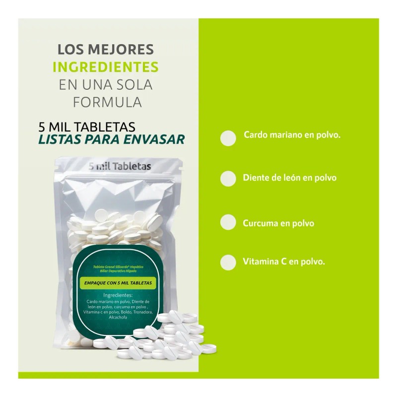 Tableta Granel Silicardo® Hepático Biliar Depurativo Higado Sabor Sin sabor