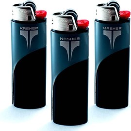 Kasher 3 Pack Classic Lighter (Black, with Lighter)