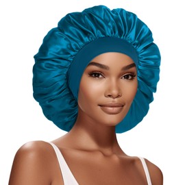 Eatra Large Satin Bonnet Hair Cap, 17inches Silk Bonnet for Sleeping, Jumbo Silk Sleep Cap for Women Braids Curly Hair Locs 1Pcs (Teal)