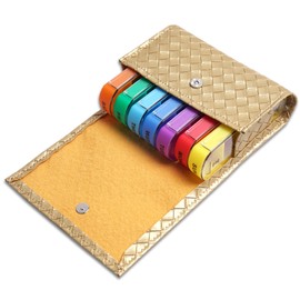 Pill Organizer,LIZIMANDU Weekly Travel Pill Case Box Medication Reminder Daily AM PM, Day Night 7 Compartments,for 4 Times A Day, 7 Days a Week-Includes Leather PU Carrying Case(1-Weave Gold)