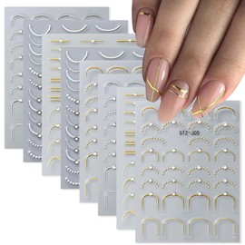 8 Sheets Metal Curve Nail Stickers, Gold Silver French Line Nail Decals, 3D Self-Adhesive Nail Design Stickers for Women Girls DIY Manicure Nail Art Decoration Supplies