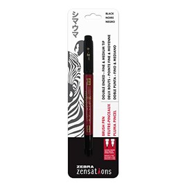 Zebra Pen Zensations Brush Pen, Double Ended, Medium and Fine Brush Tip, Black Water-Resistant Ink, 1-Pack