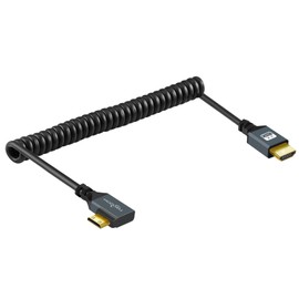 Twozoh Left Angled Coiled Mini HDMI to HDMI Cable, 90° Degree Mini HDMI to HDMI Coiled Cable Support 3D/4K 1080P Stretched Length to 1.5M / 5FT