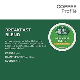 Green Mountain Coffee Roasters Breakfast Blend Flavor Coffee, Keurig Single-Serve K-Cup Pods, Light Roast