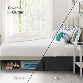 Tailored Bed Skirt Black Solid 16" Drop Twin Size Premium Cotton Blend Box Pleated with Split Corners - Shrinkage and Fade Resistant 600 TC Bedskirt - Machine-Washable