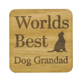 Worlds Best Dog Grandad Oak Veneer Coaster – Gift for Grandad from the Dog – Great gift for new puppy Grandpa – fun from the dog – Special Birthday present for Gramps from Doggy.