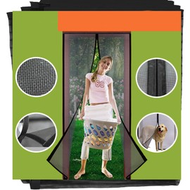 Homearda Magnetic Screen Door Fiberglass-2024 New Upgraded Magnets & Strengthen-Heavy Duty & Durable Mesh Curtain with Weights in Bottom-Full Frame Magic Seal-Hands Free-Screen is 39''X83''-Black